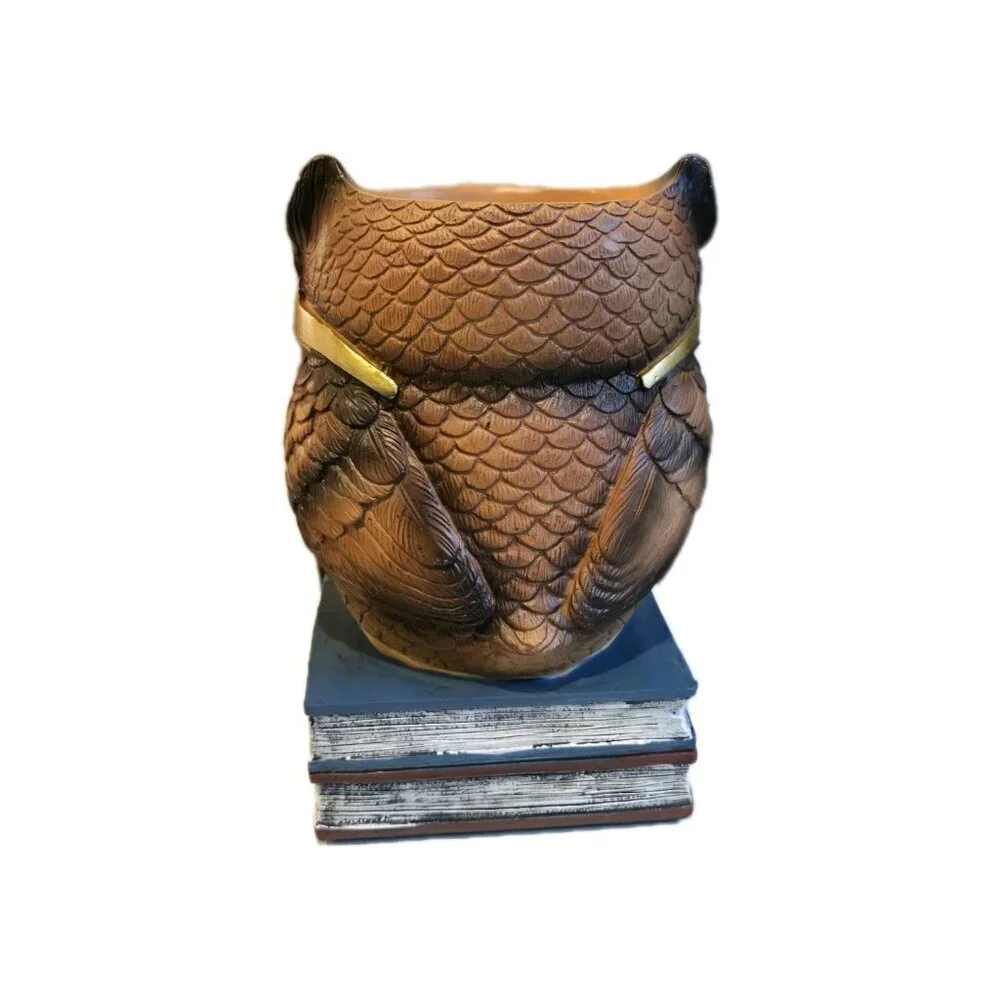 New Owl On Books Nerd Pencil Holder Organizer Desk Office School Supplies Vase